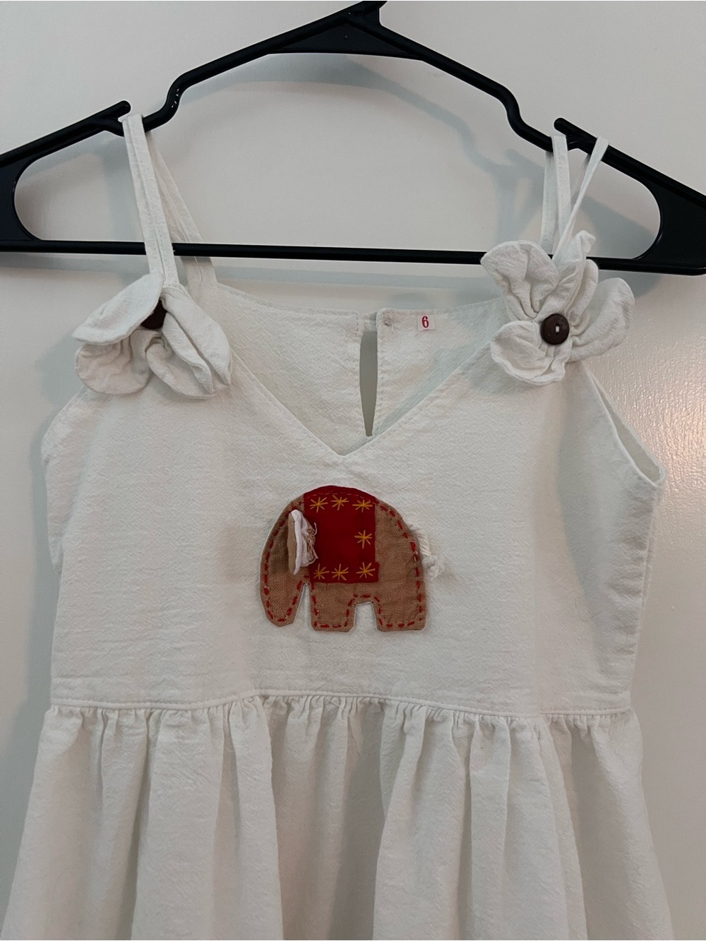 Girls White Elephant Applique Sundress Size 6 Sleeveless Boho Boutique Dress - Picture 2 of 5